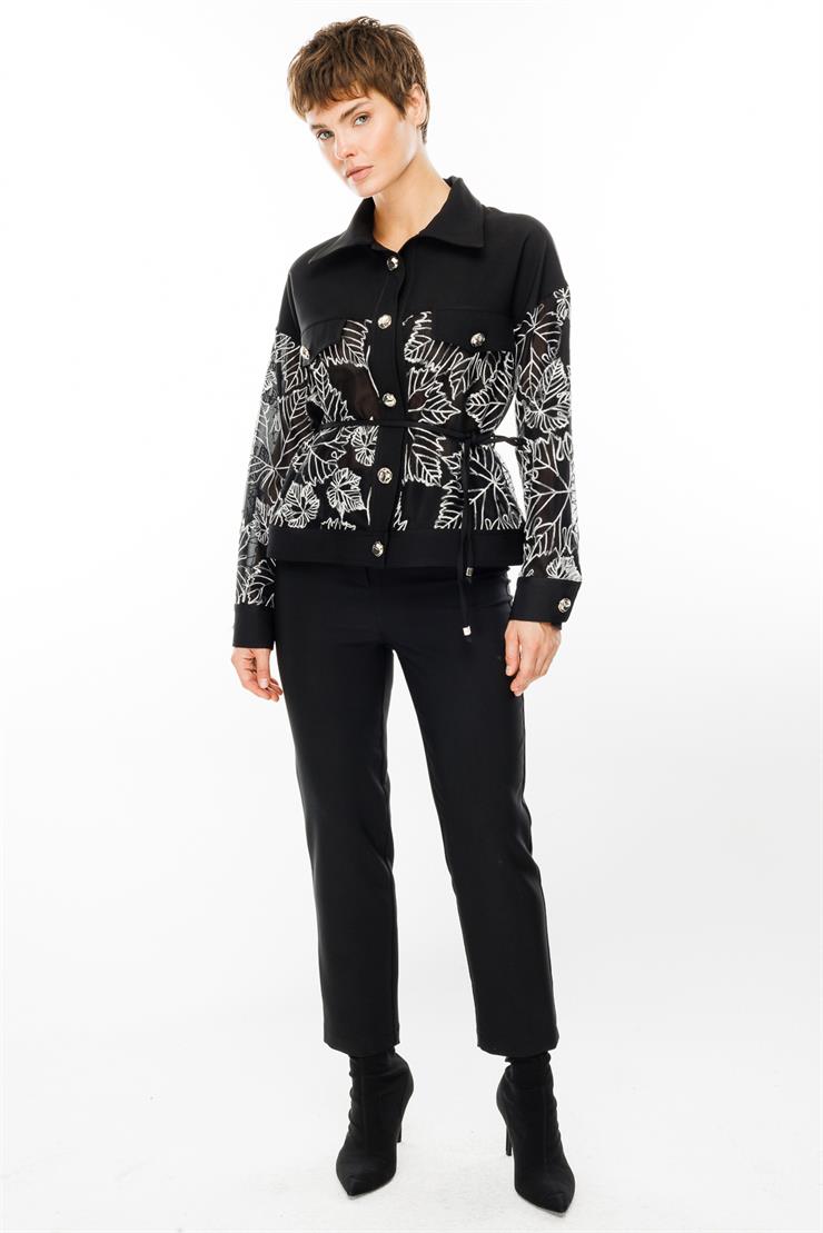 Modailgi  Arka Kemeri Lastikli Yüksek Bel Bilek Boy Likralı Pantolon - 7603 Siyah