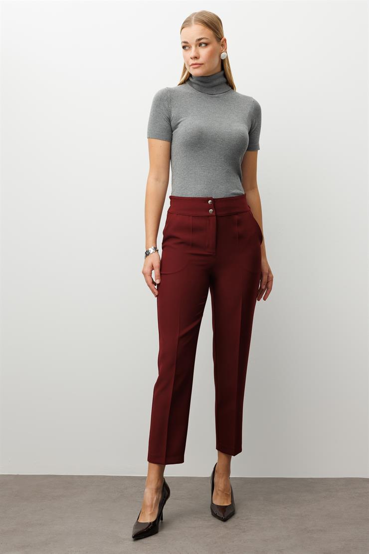 Modailgi  Arka Kemeri Lastikli Yüksek Bel Pantolon Bordo