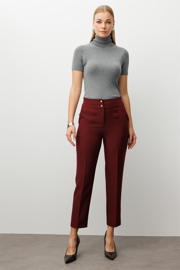 Modailgi  Arka Kemeri Lastikli Yüksek Bel Pantolon Bordo