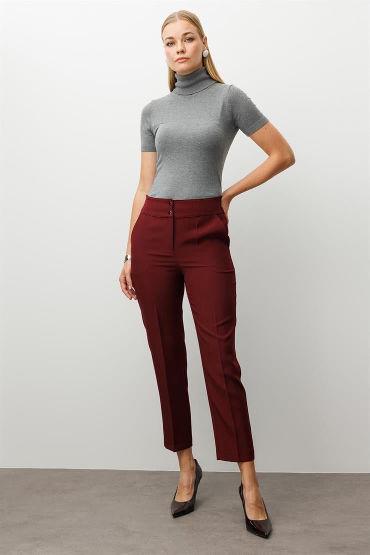 Modailgi  Arka Kemeri Lastikli Yüksek Bel Pantolon Bordo