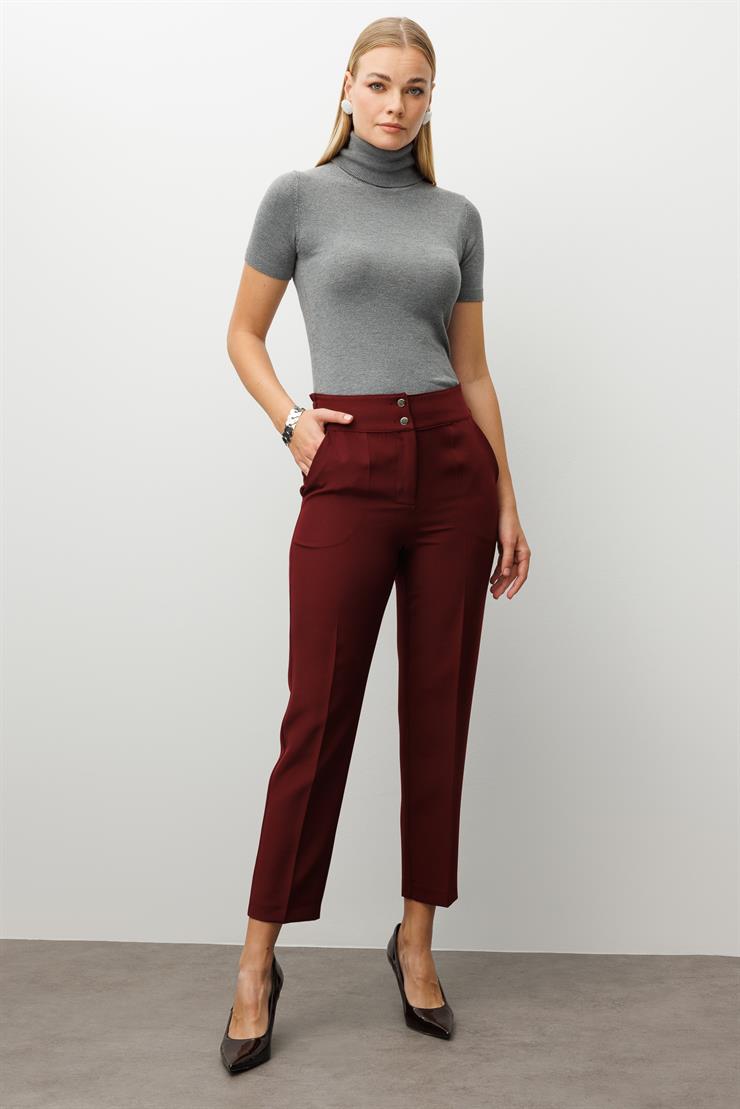 Modailgi  Arka Kemeri Lastikli Yüksek Bel Pantolon Bordo