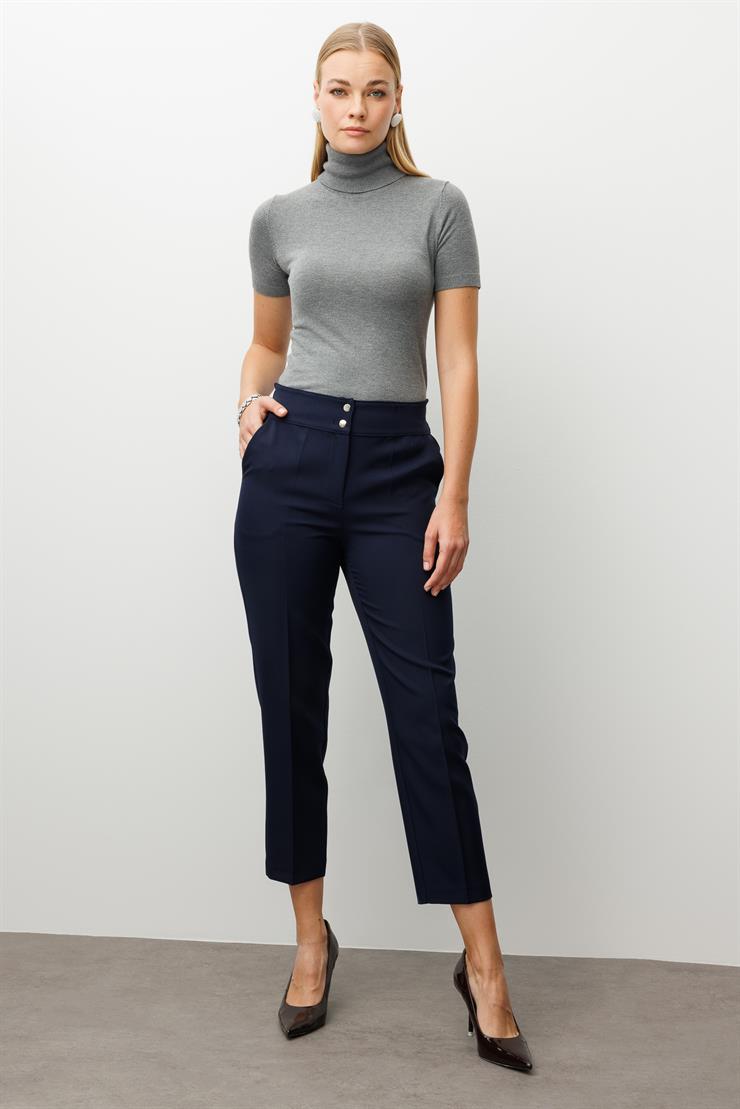 Modailgi  Arka Kemeri Lastikli Yüksek Bel Pantolon Lacivert