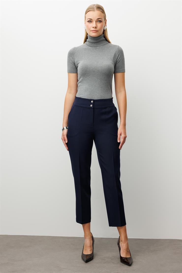 Modailgi  Arka Kemeri Lastikli Yüksek Bel Pantolon Lacivert