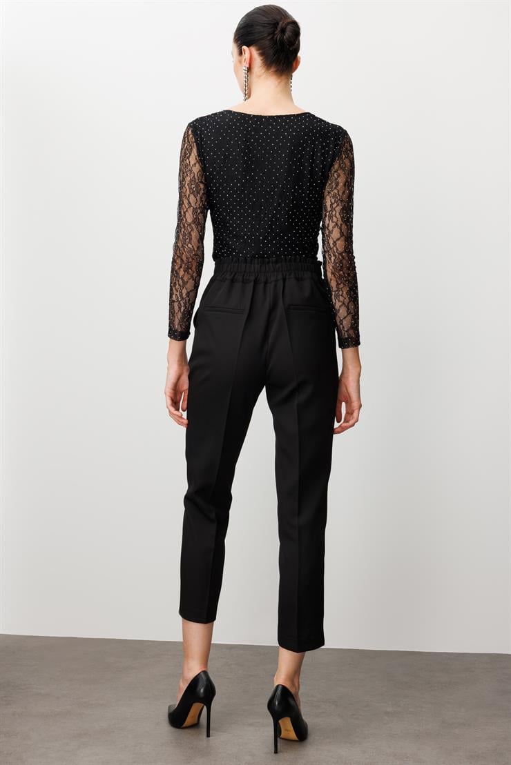 Modailgi  Arka Kemeri Lastikli Yüksek Bel Pantolon Siyah