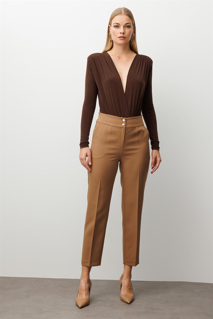 Modailgi  Arka Kemeri Lastikli Yüksek Bel Pantolon Vizon