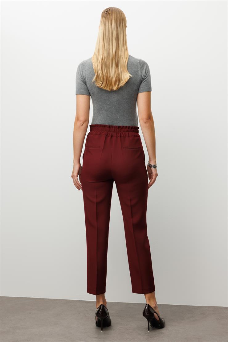 Modailgi  Arka Kemeri Lastikli Yüksek Bel Pantolon Bordo