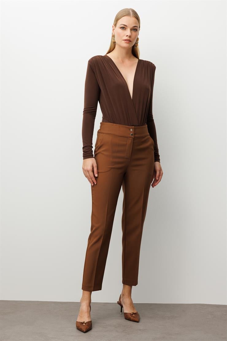 Modailgi  Arka Kemeri Lastikli Yüksek Bel Pantolon Taba