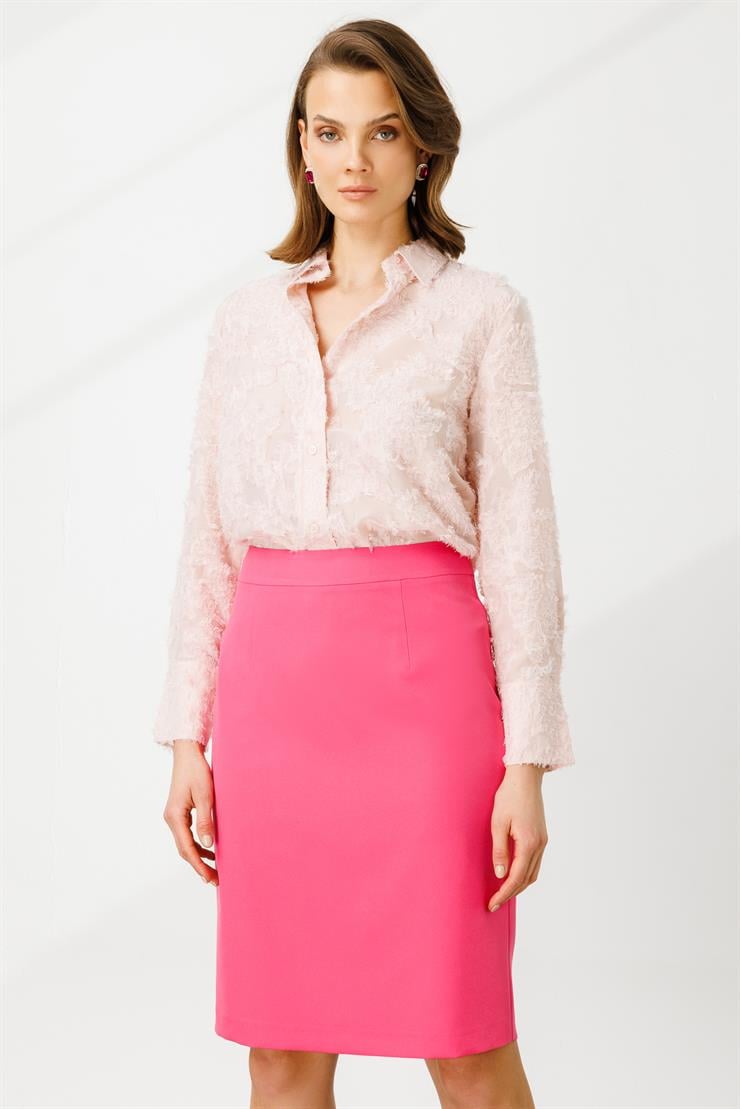 Modailgi  Arkadan Yırtmaçlı Kemerli Düz Dar Etek - 7509 Pembe