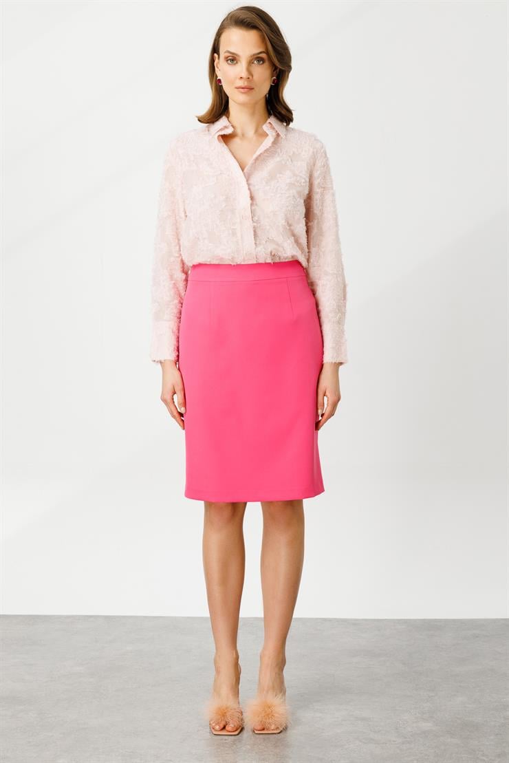 Modailgi  Arkadan Yırtmaçlı Kemerli Düz Dar Etek - 7509 Pembe