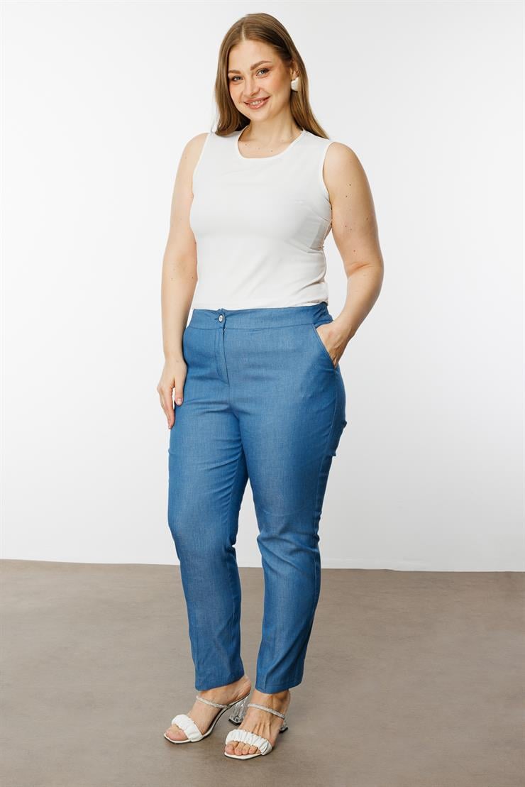 Modailgi  Arkası Lastikli Tencel Pantolon - 40206 İndigo