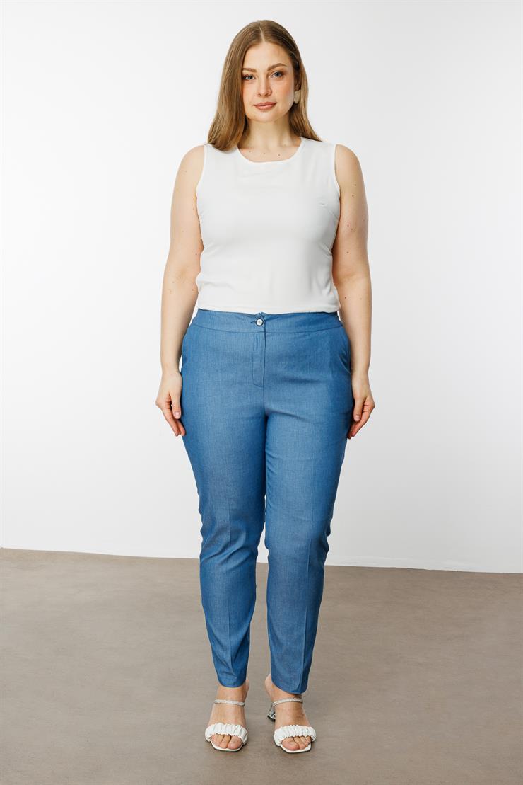 Modailgi  Arkası Lastikli Tencel Pantolon - 40206 İndigo