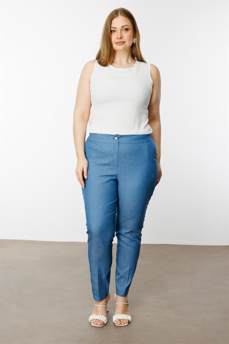 Modailgi  Arkası Lastikli Tencel Pantolon - 40206 İndigo