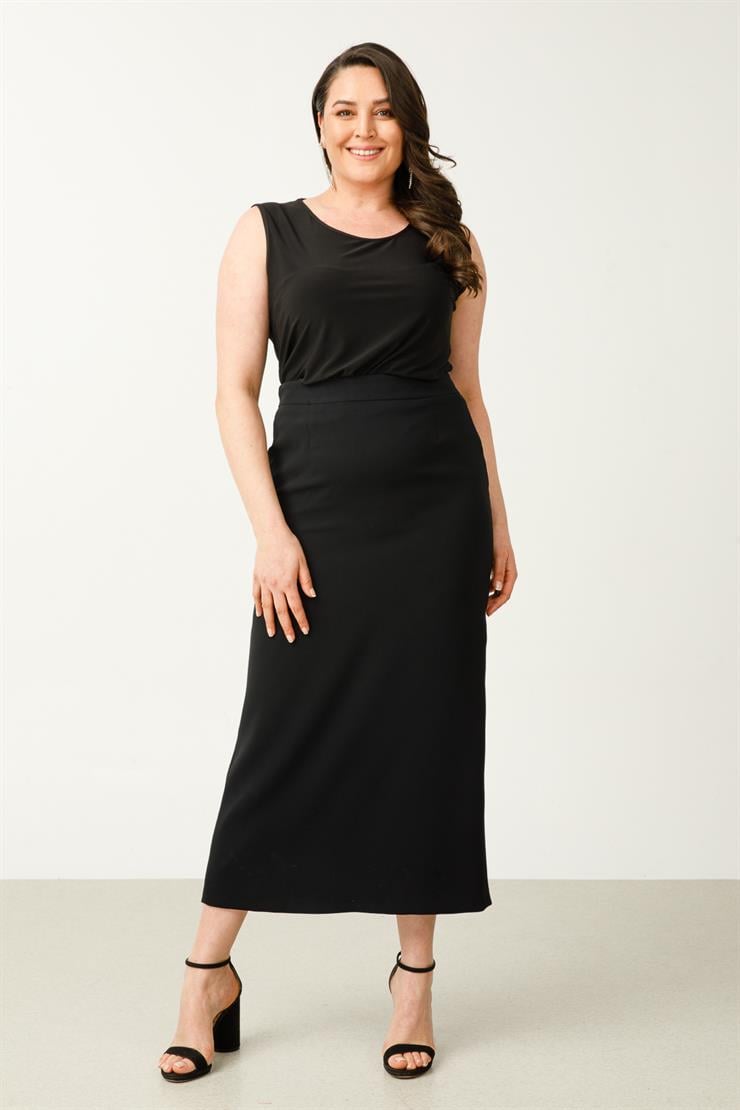 Modailgi  Arkası Pilikaşe Klasik Uzun Etek Siyah