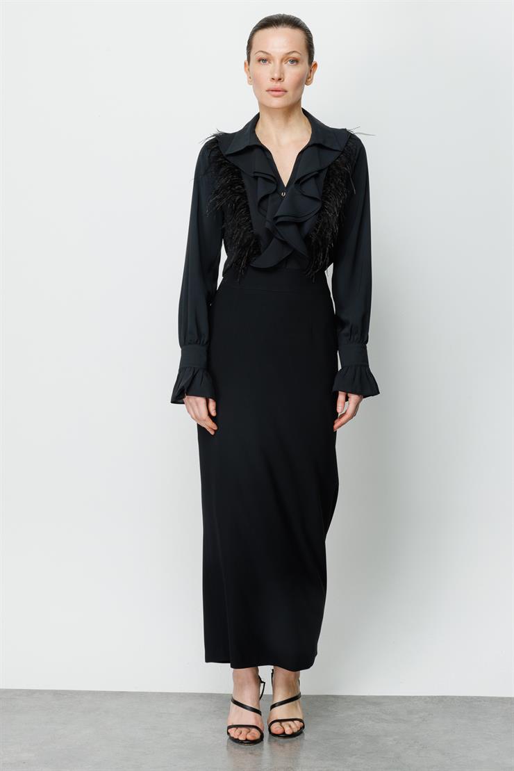 Modailgi  Arkası Pilikaşe Klasik Uzun Etek Siyah