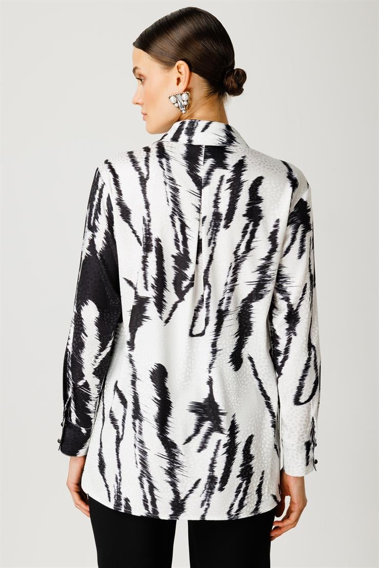 Modailgi  Arkası Pilikaşeli Jakar Desenli Gömlek Siyah