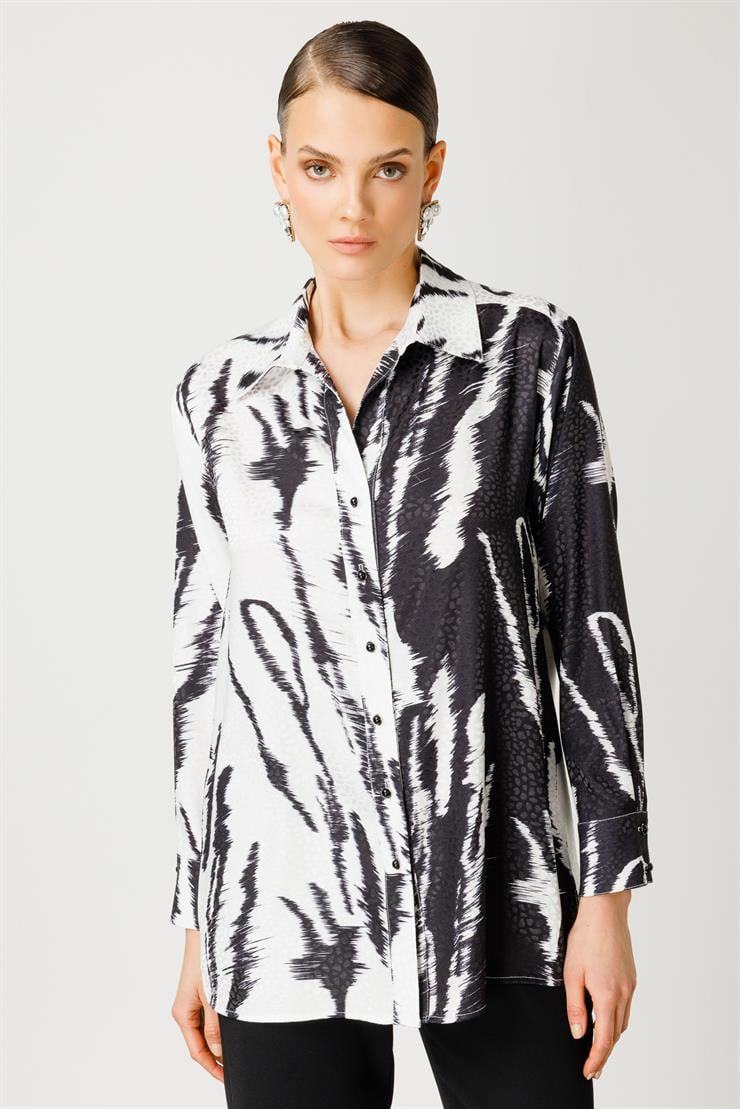 Modailgi  Arkası Pilikaşeli Jakar Desenli Gömlek Siyah