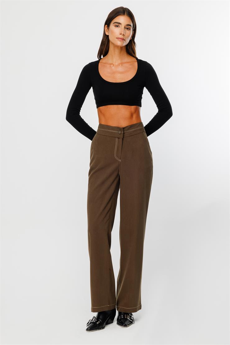 Modailgi  Asimetrik Kemer Detaylı Rahat Kesim Pantolon  - 7053,1561 Haki