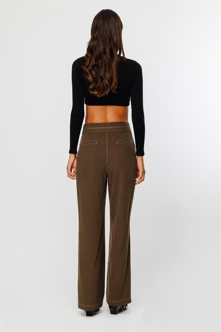 Modailgi  Asimetrik Kemer Detaylı Rahat Kesim Pantolon  - 7053,1561 Haki