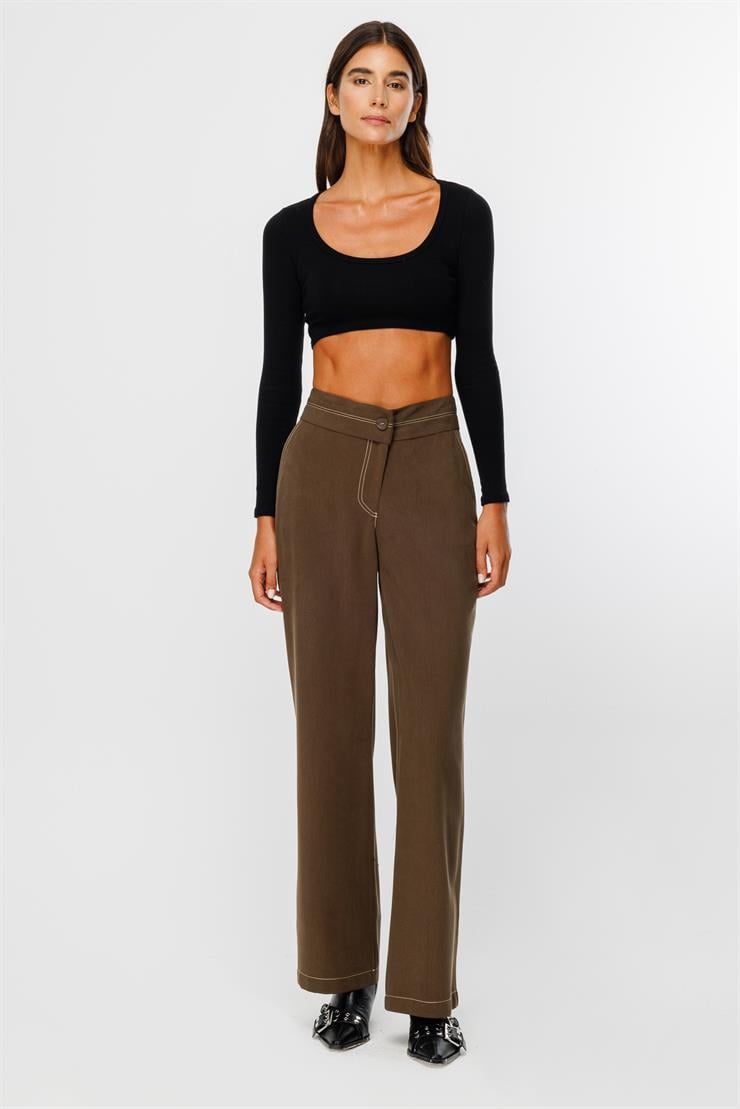 Modailgi  Asimetrik Kemer Detaylı Rahat Kesim Pantolon  - 7053,1561 Haki