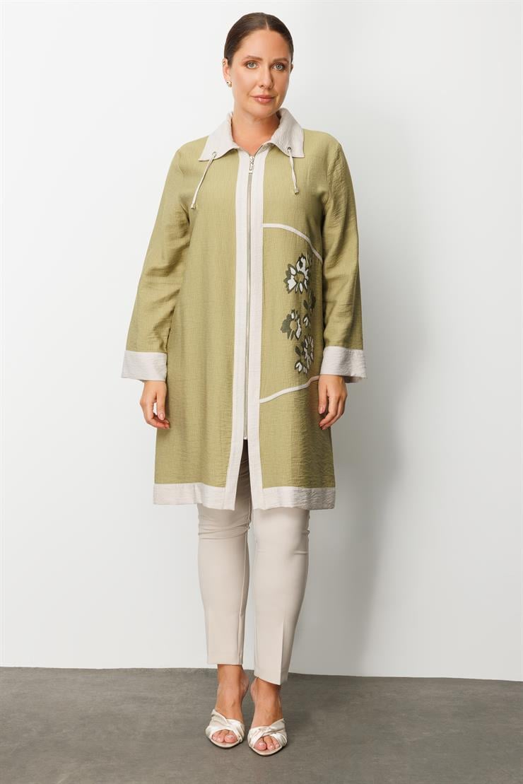 Modailgi  Baskılı Garnili Fermuarlı Tunik Haki