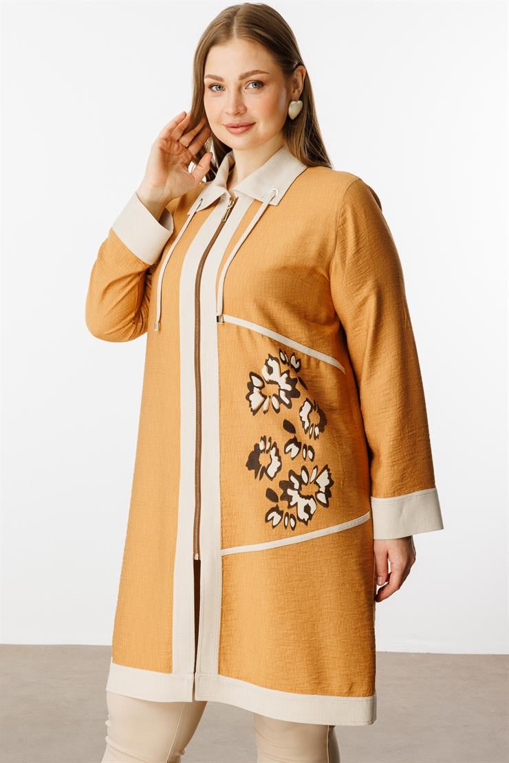 Modailgi  Baskılı Garnili Fermuarlı Tunik Orange