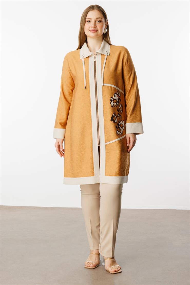 Modailgi  Baskılı Garnili Fermuarlı Tunik Orange