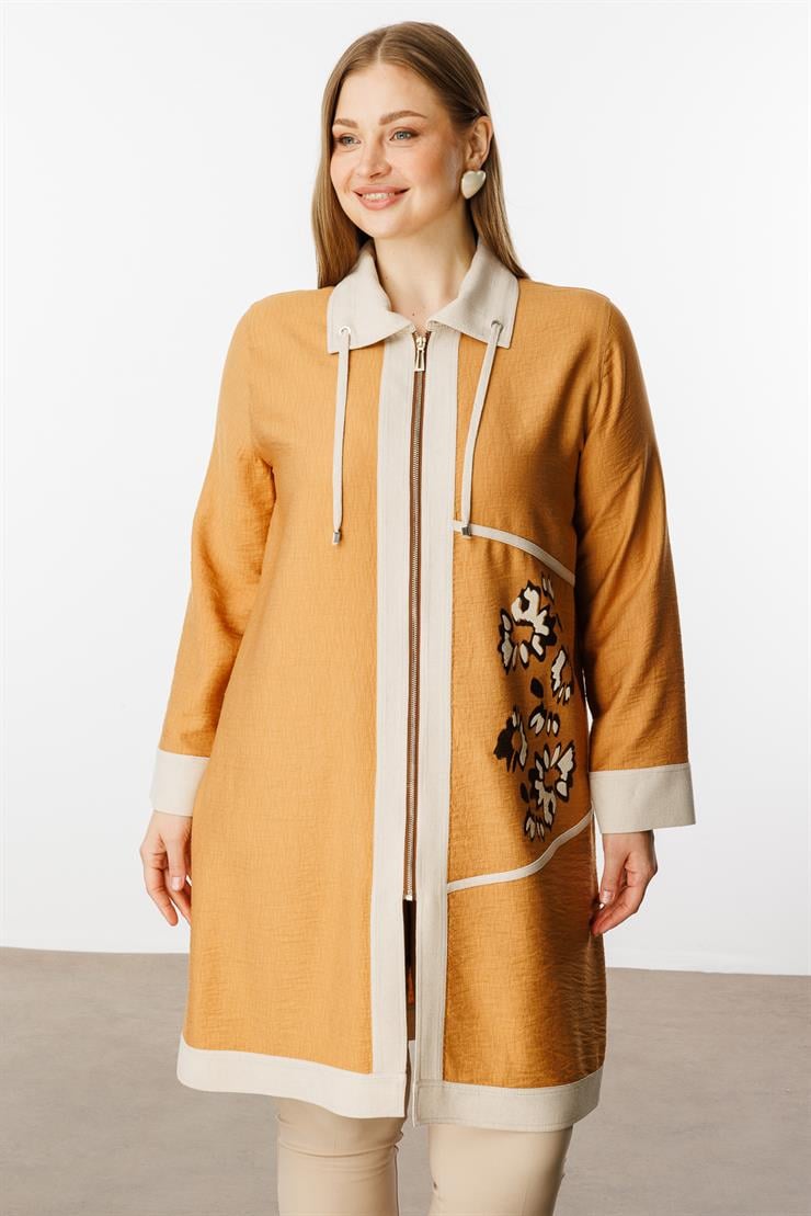 Modailgi  Baskılı Garnili Fermuarlı Tunik Orange