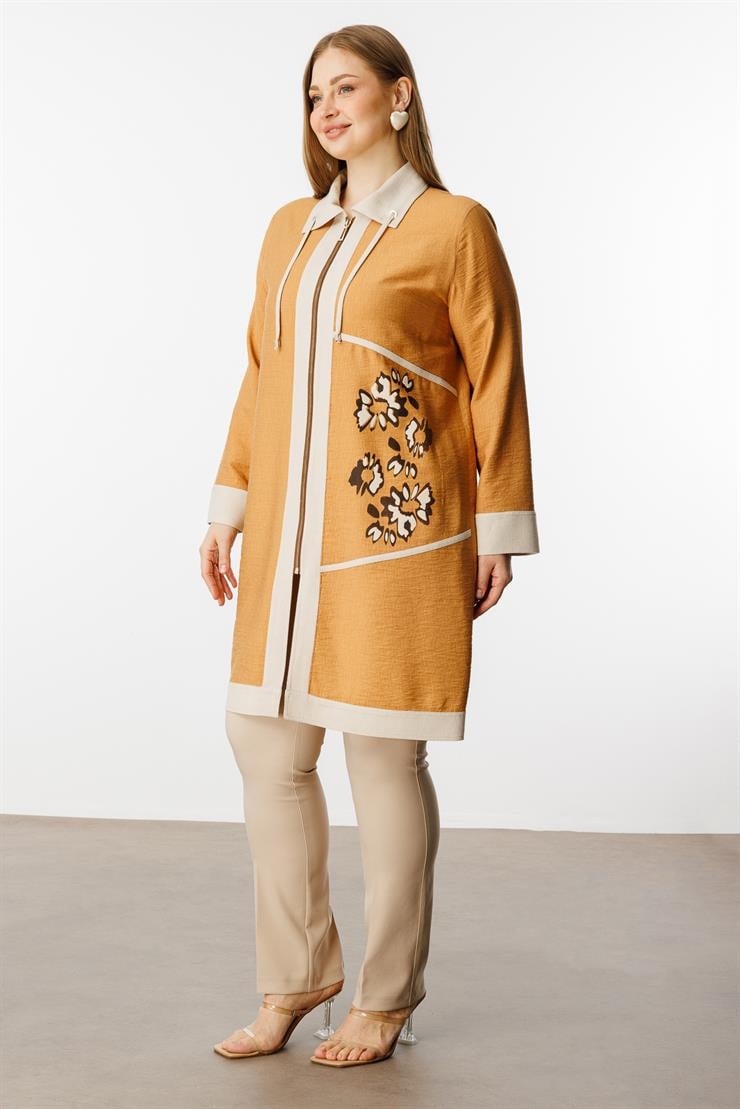 Modailgi  Baskılı Garnili Fermuarlı Tunik Orange