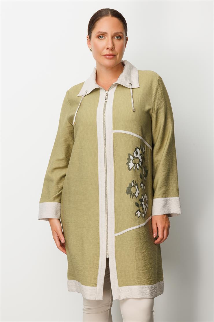 Modailgi  Baskılı Garnili Fermuarlı Tunik Haki