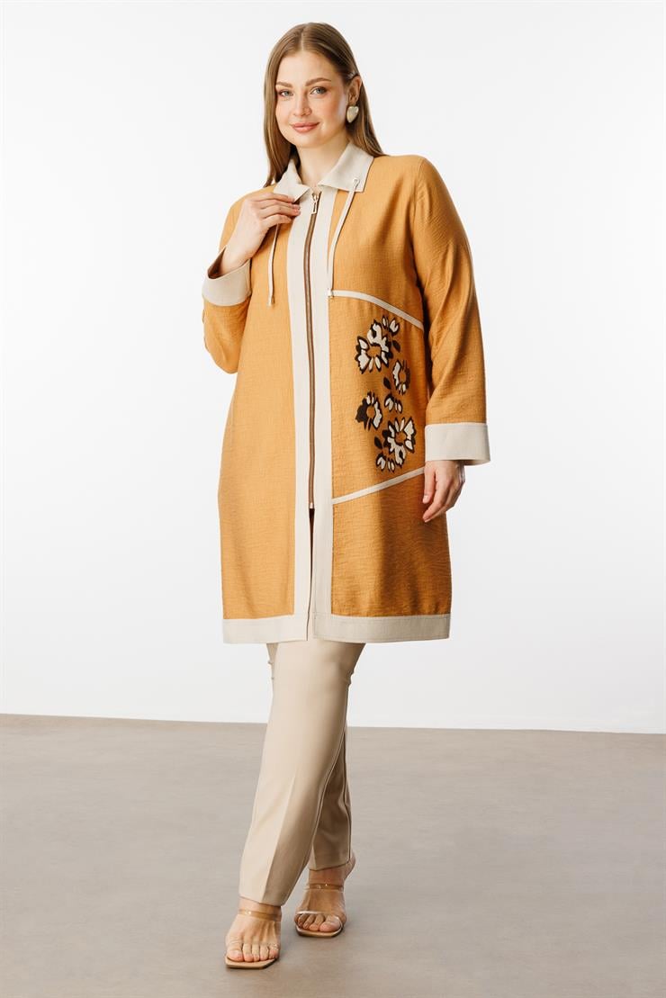 Modailgi  Baskılı Garnili Fermuarlı Tunik Orange