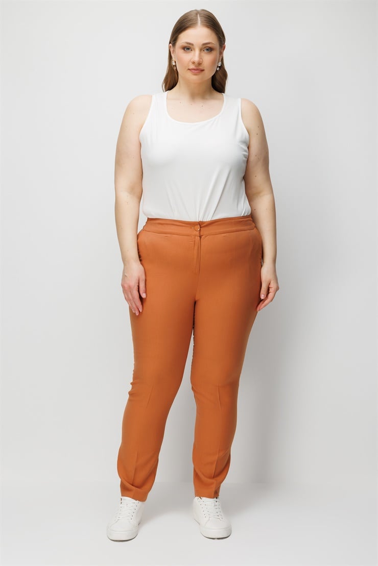 Modailgi  Bel Arkası Lastikli Boru Paça Pantolon - 40369,40370,40371 Tarçın