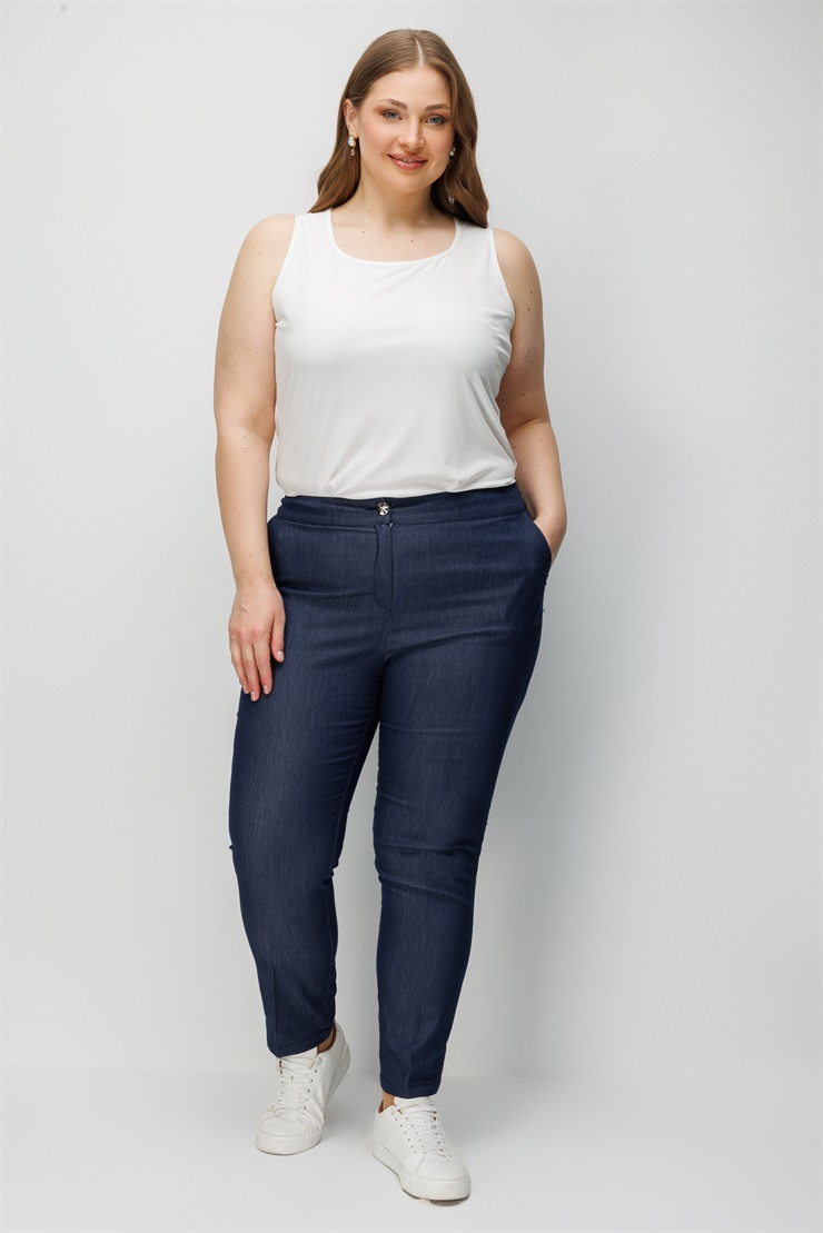 Modailgi  Bel Arkası Lastikli Boru Paça Pantolon - 50115 Lacivert