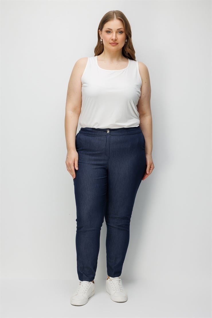 Modailgi  Bel Arkası Lastikli Boru Paça Pantolon - 50115 Lacivert