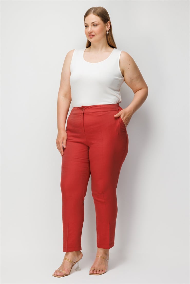Modailgi  Bel Arkası Lastikli Pantolon - 40358,40360,40365 Bordo