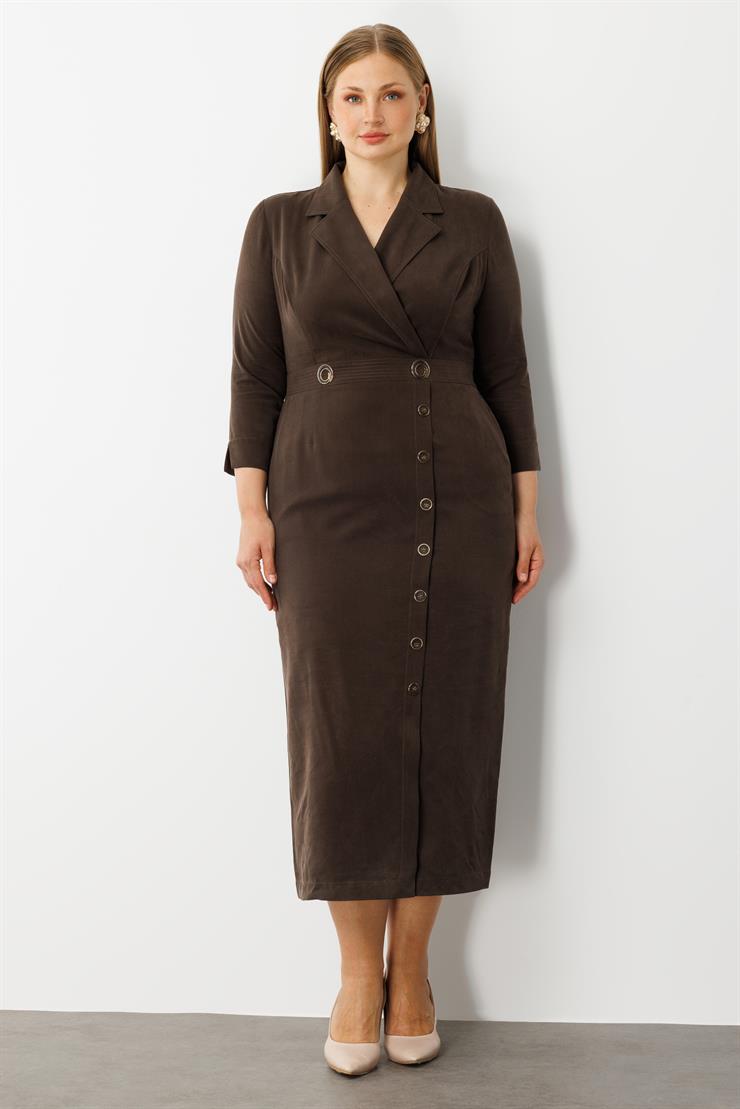 Modailgi  Bel Kemeri Aksesuar Detaylı Kruvaze Elbise Kahve