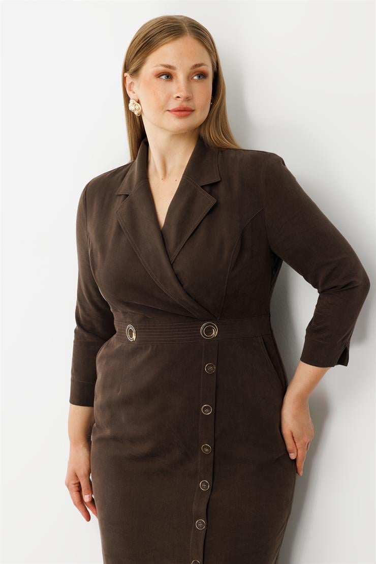 Modailgi  Bel Kemeri Aksesuar Detaylı Kruvaze Elbise Kahve