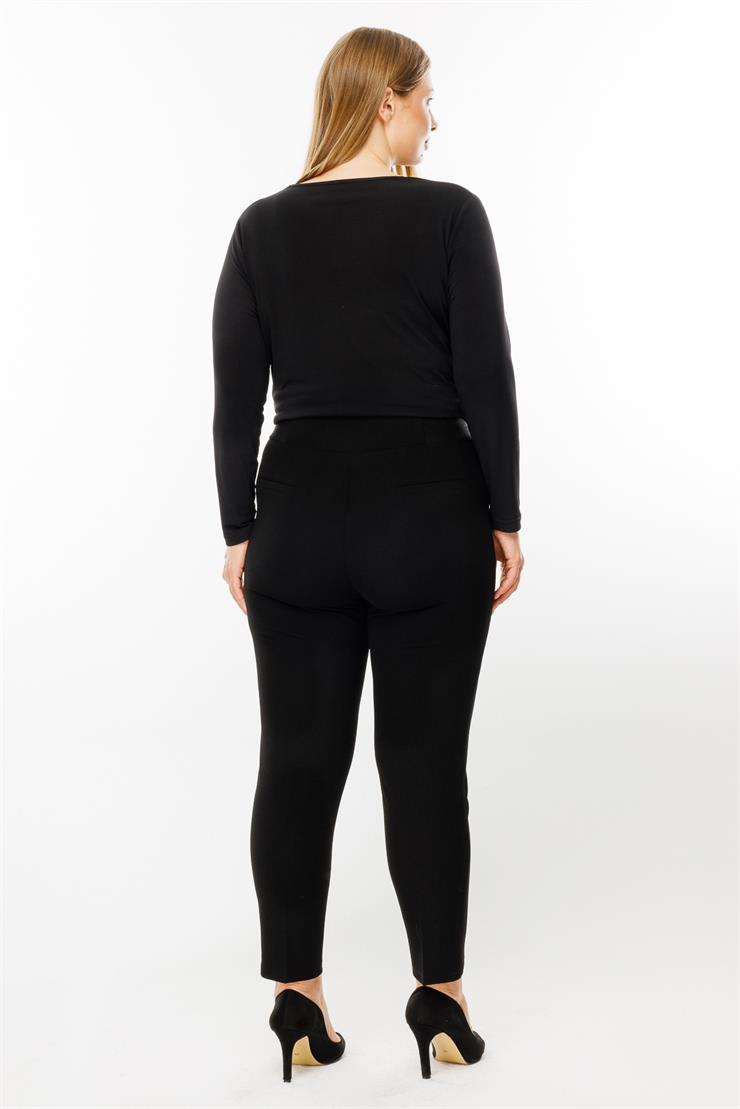 Modailgi  Bel Korsajı Lastikli Geniş Paça Pantolon Siyah