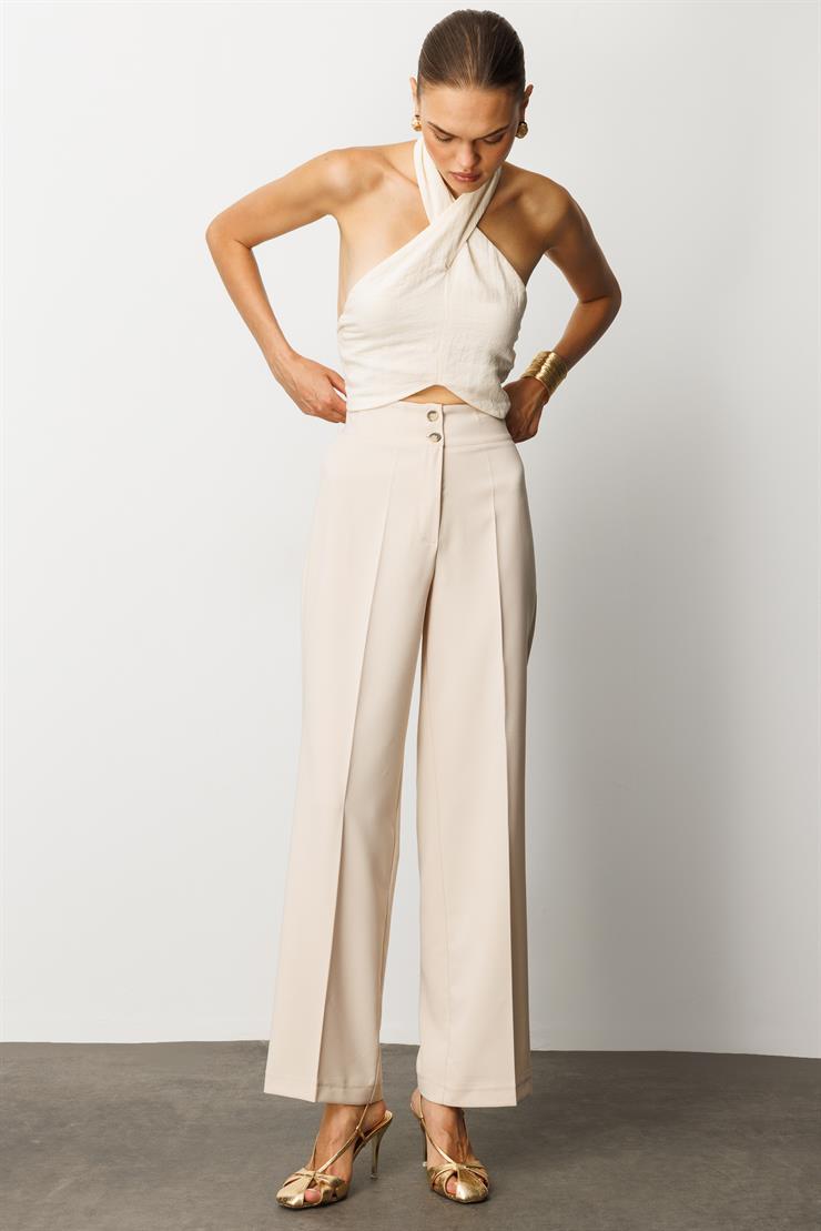 Modailgi  Bel Korsajı Lastikli Geniş Paça Pantolon Taş