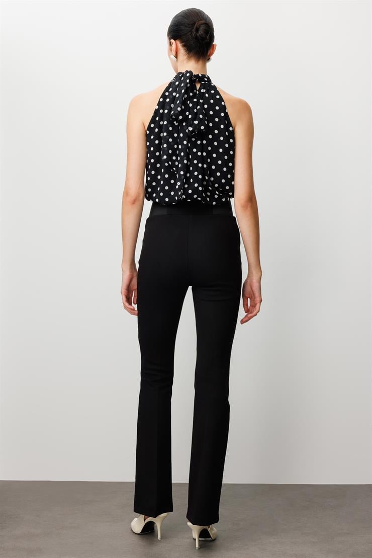 Modailgi  Bel Korsajı Lastikli İspanyol Paça Pantolon Siyah