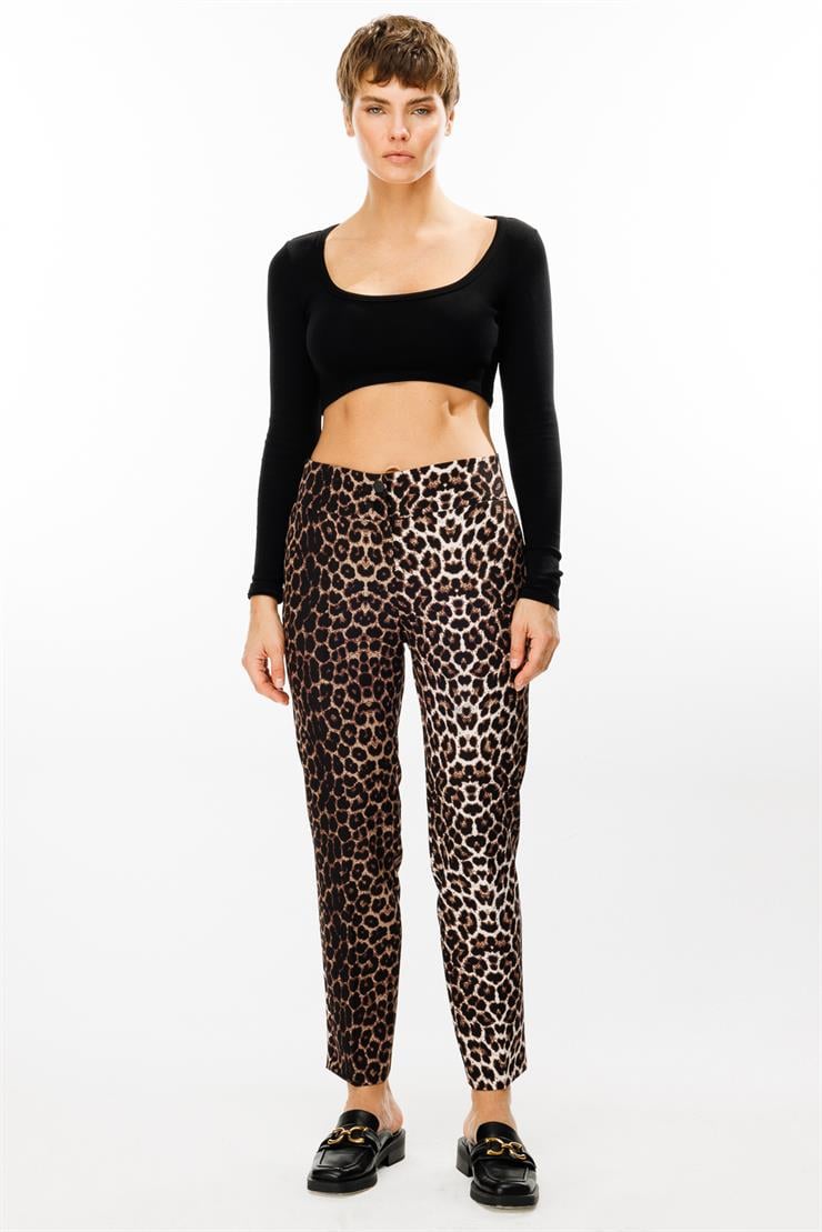 Modailgi  Bel Korsajı Lastikli Leopar Desen Havuç Paça Pantolon - 7965 Siyah