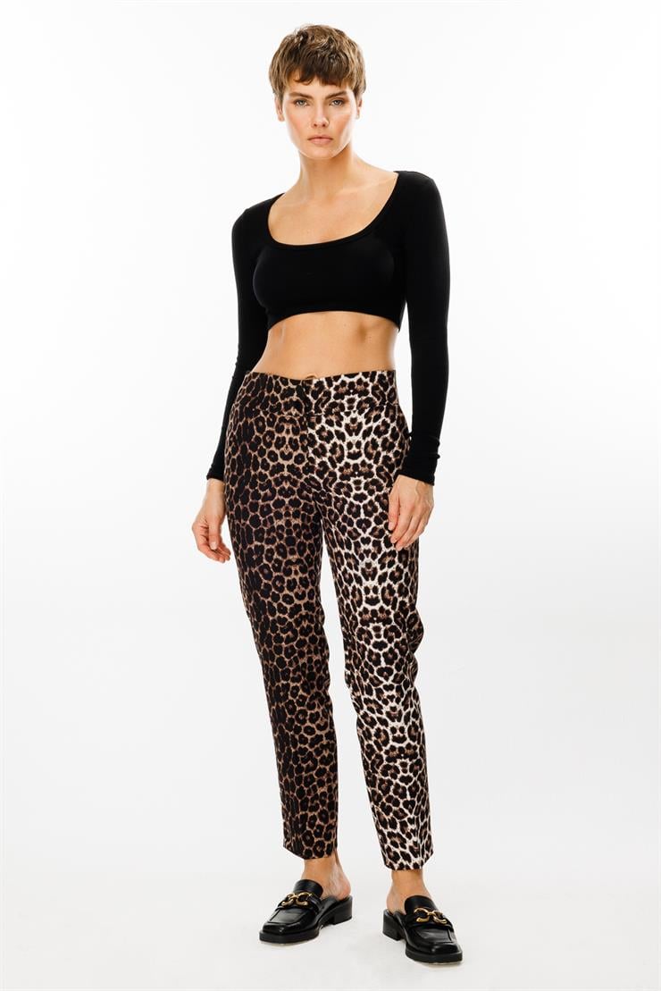Modailgi  Bel Korsajı Lastikli Leopar Desen Havuç Paça Pantolon - 7965 Siyah
