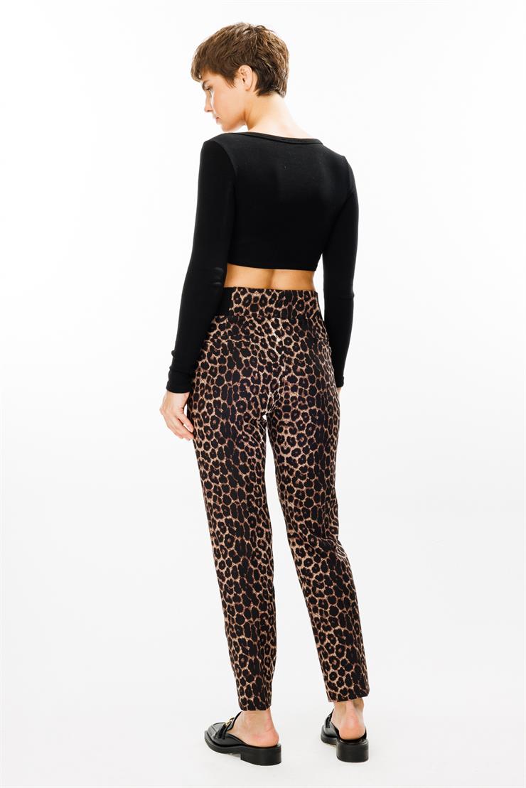 Modailgi  Bel Korsajı Lastikli Leopar Desen Havuç Paça Pantolon - 7965 Siyah