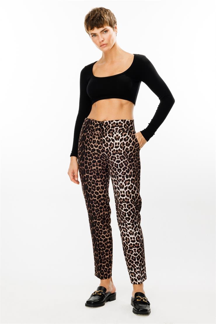 Modailgi  Bel Korsajı Lastikli Leopar Desen Havuç Paça Pantolon - 7965 Siyah
