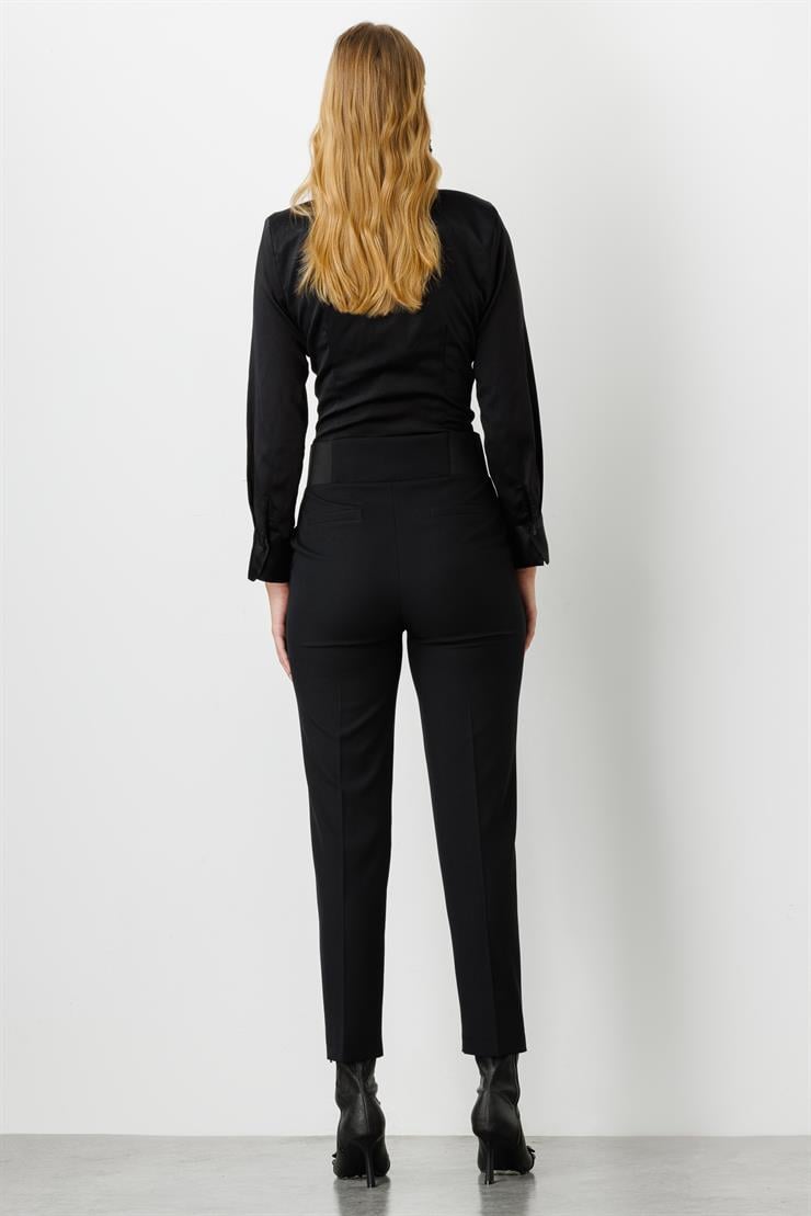 Modailgi  Bel Korsajı Lastikli Pantolon Siyah