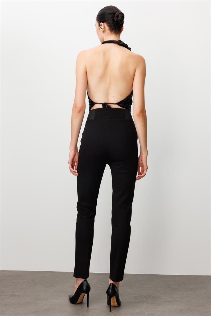 Modailgi  Bel Korsajı Lastikli Pantolon Siyah
