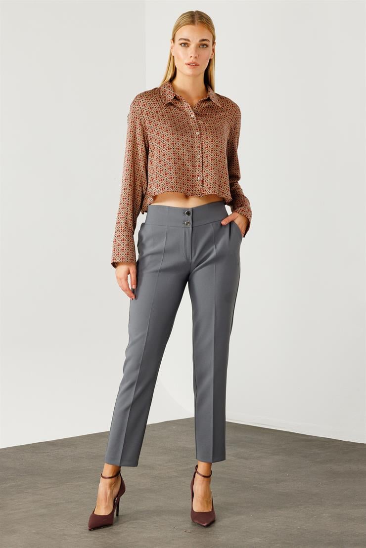 Modailgi  Bel Korsajı Lastikli Pantolon Gri