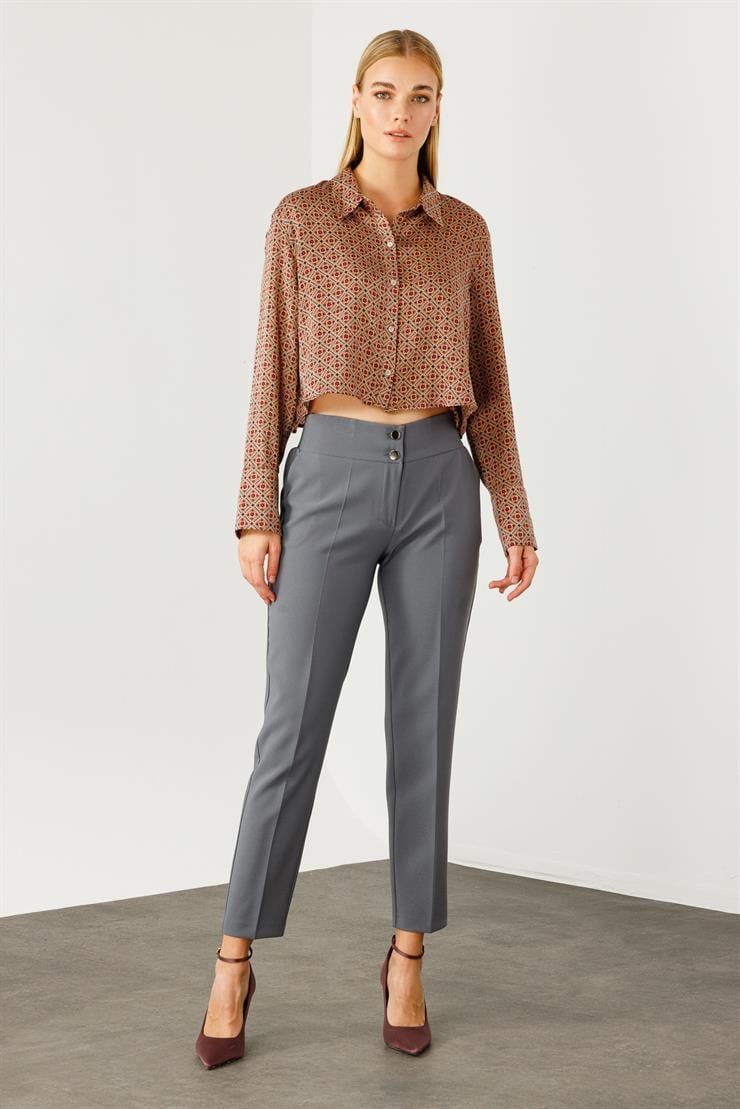 Modailgi  Bel Korsajı Lastikli Pantolon Gri