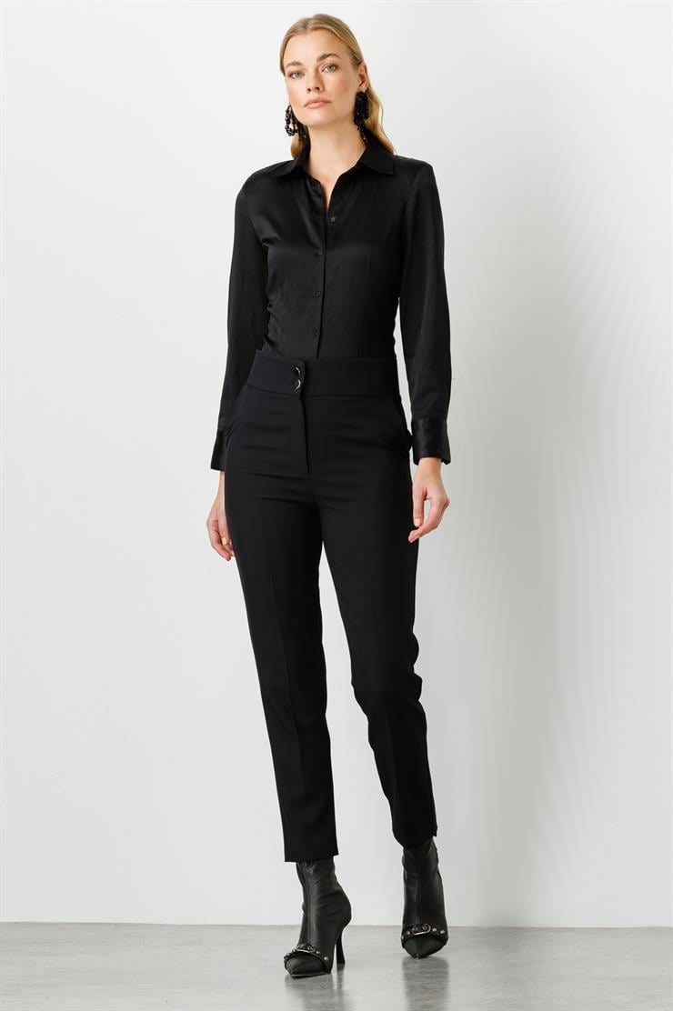 Modailgi  Bel Korsajı Lastikli Pantolon Siyah