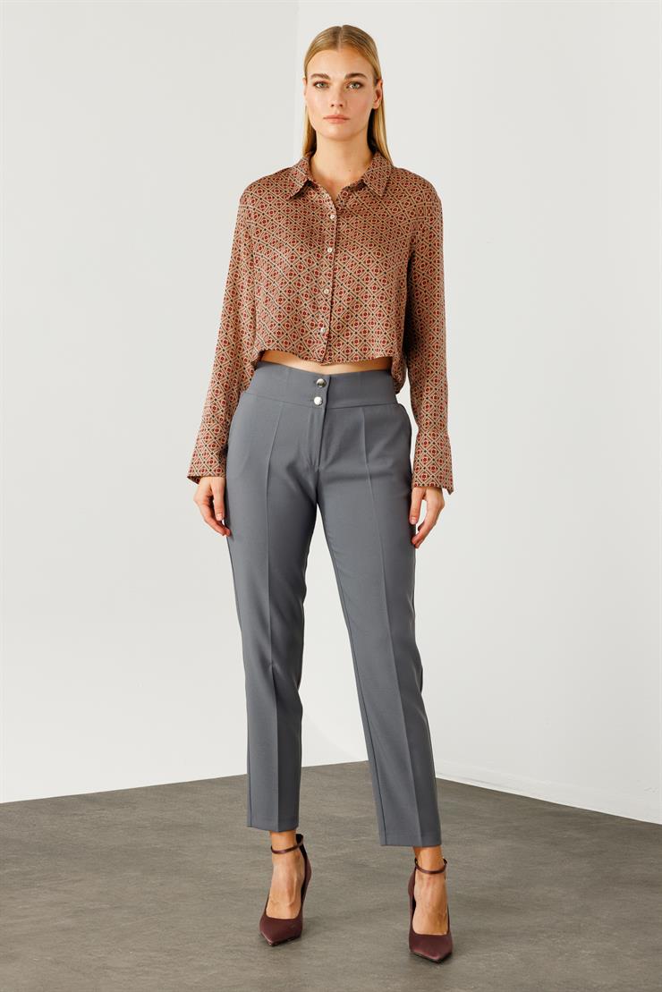 Modailgi  Bel Korsajı Lastikli Pantolon Gri