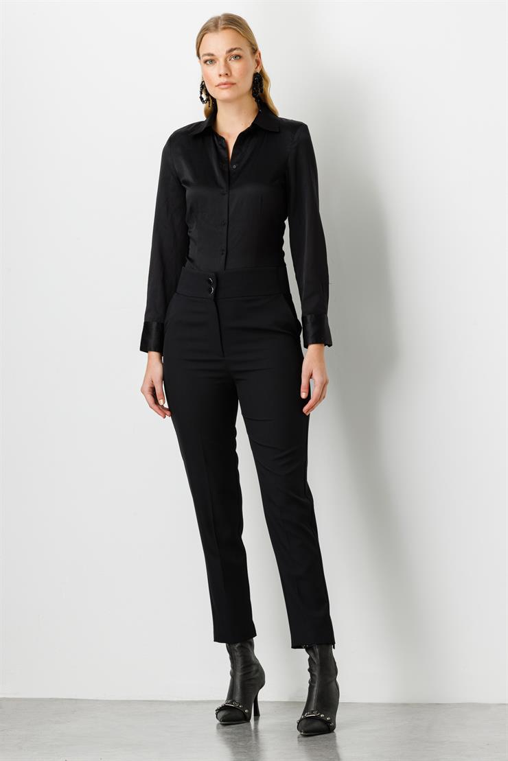 Modailgi  Bel Korsajı Lastikli Pantolon Siyah